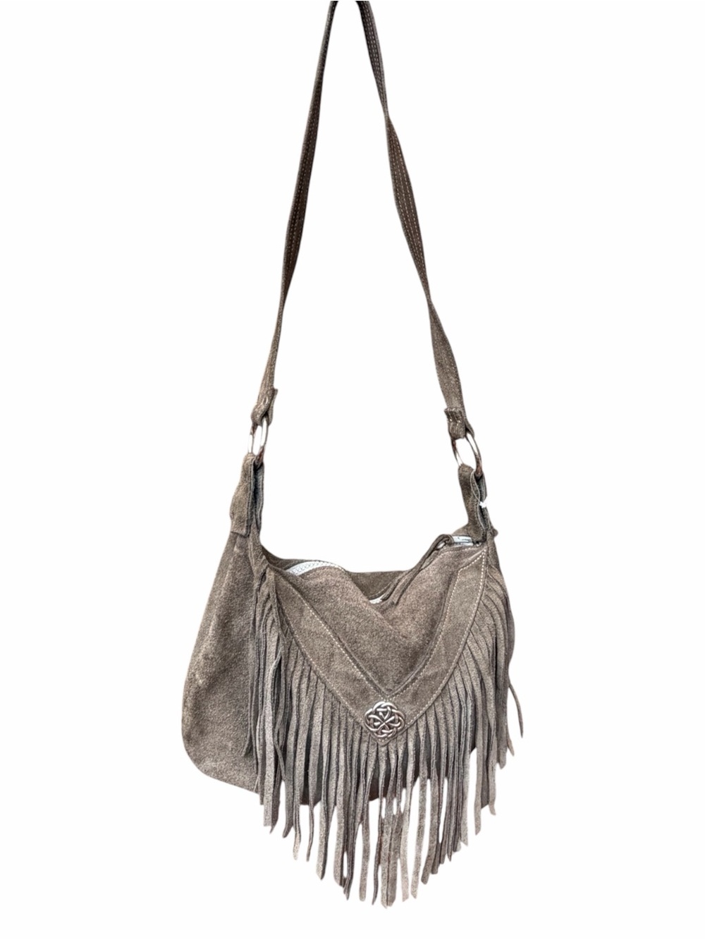 Boho-Chic Gray Suede Fringe Hobo Shoulder Bag